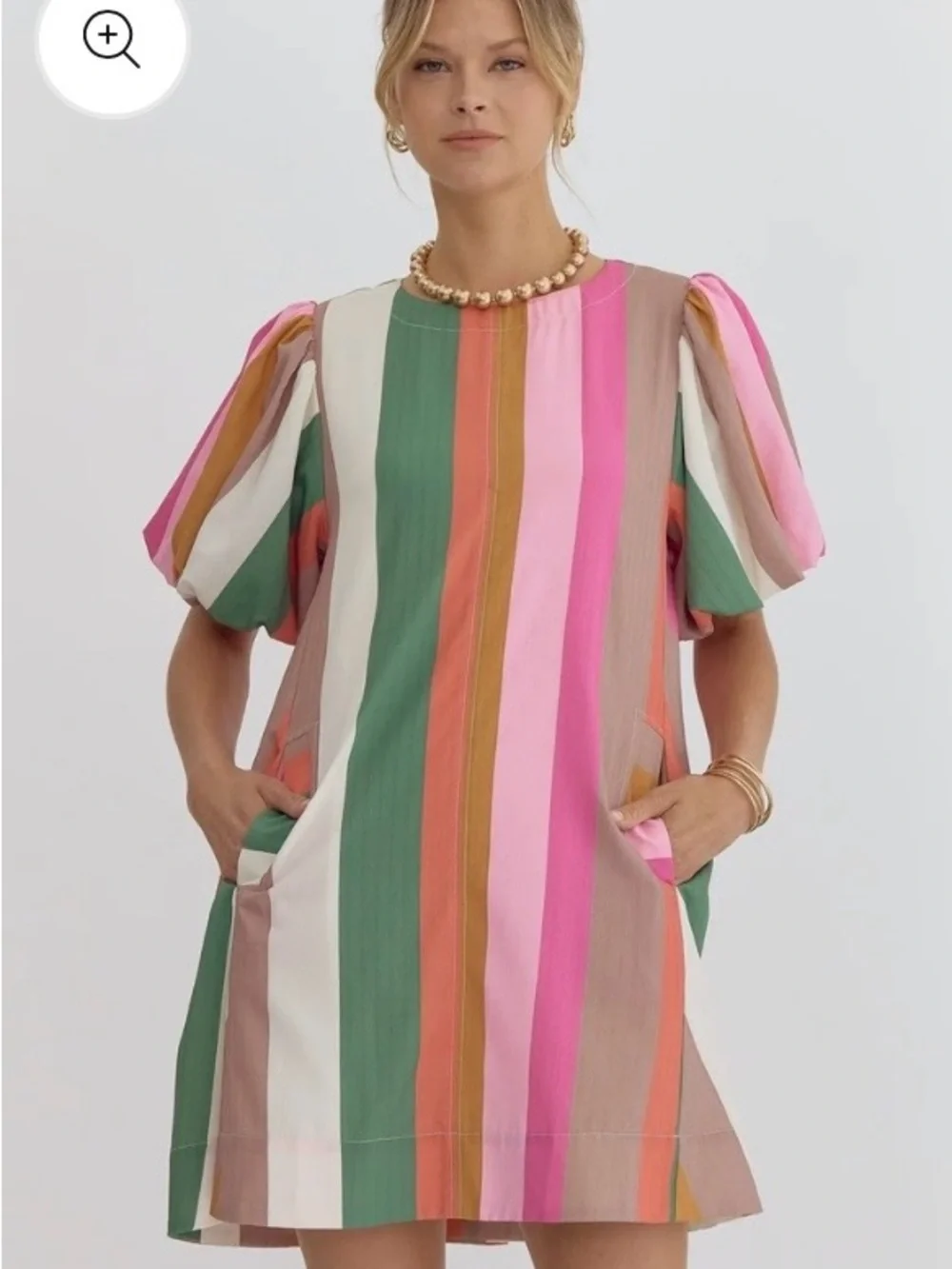Entro Autumn Harvest Multi Stripe A-Line Short Sleeve Dress. Size S